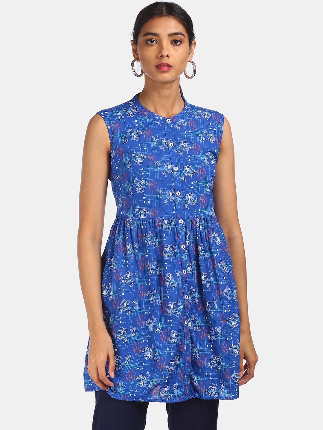 

Karigari Women Blue Floral Printed Kurta