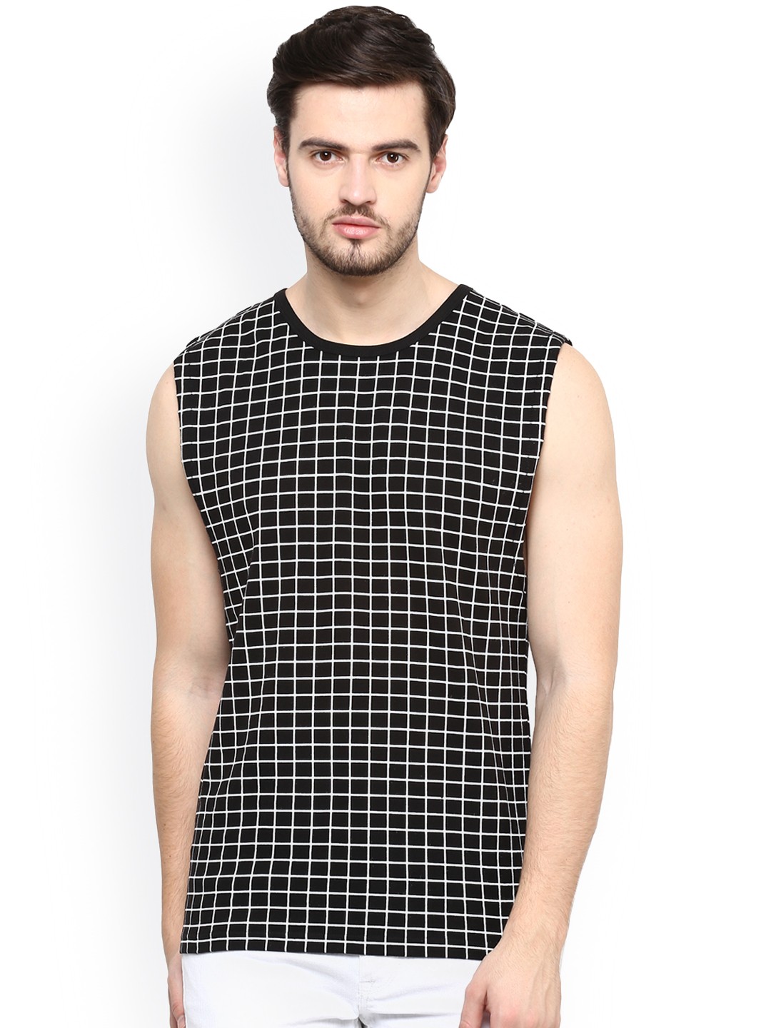 

Hypernation Black Checked Sleeveless T-shirt