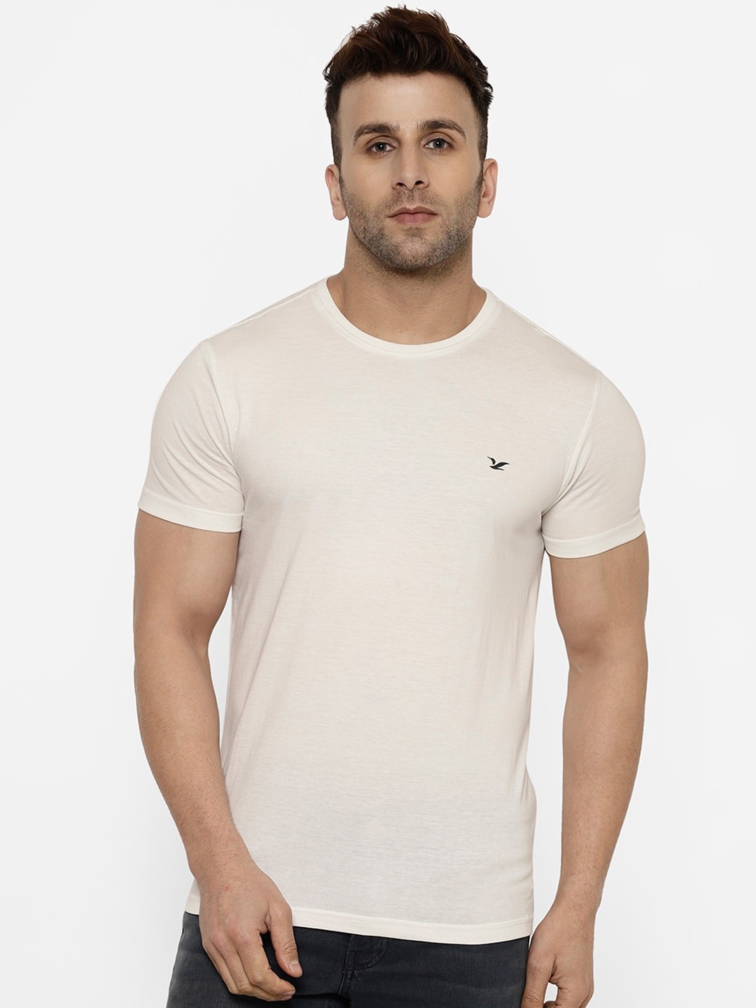 

cape canary Men Off-White Solid Round Neck T-shirt