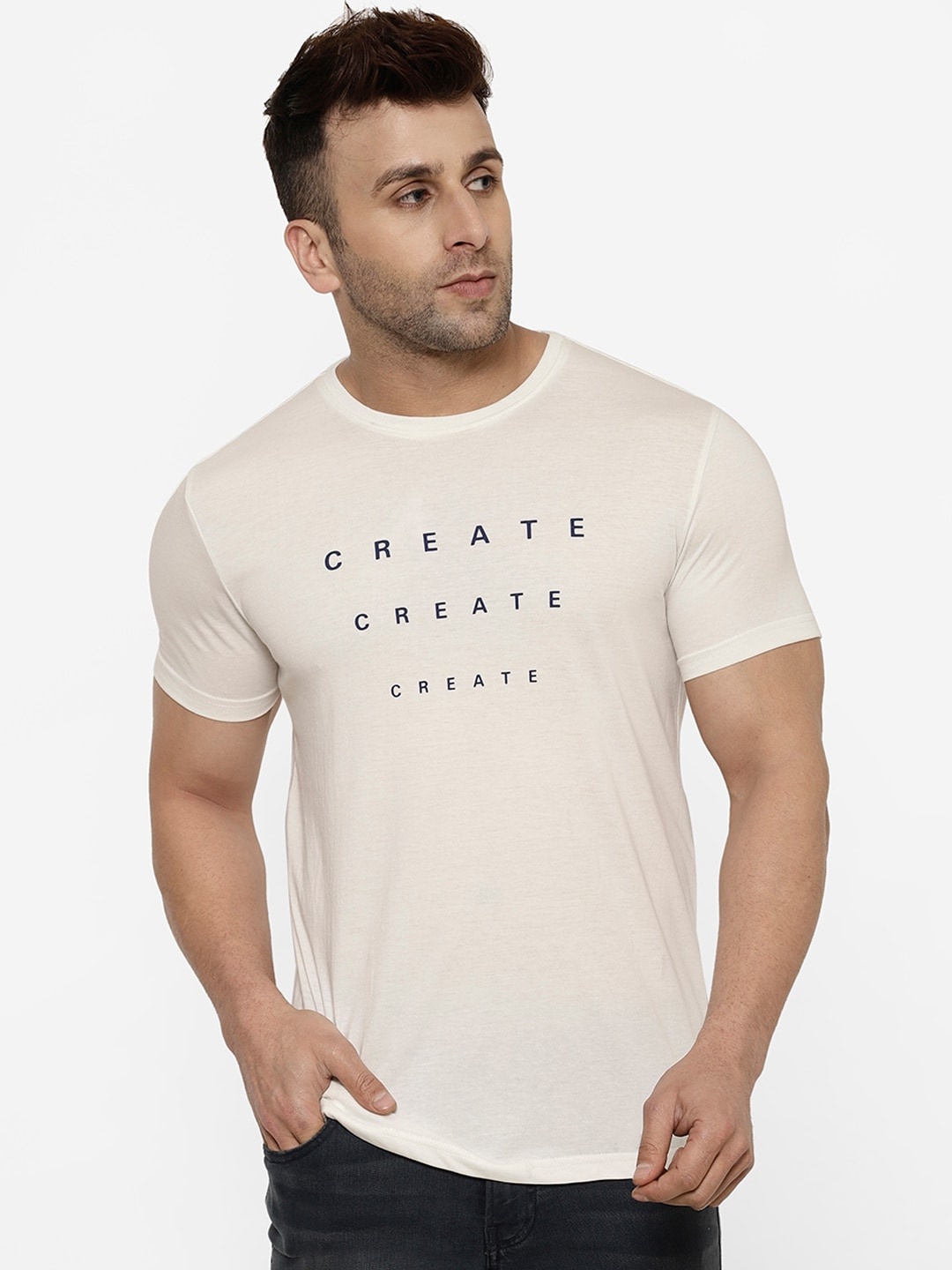 

cape canary Men Off-White Printed Round Neck T-shirt