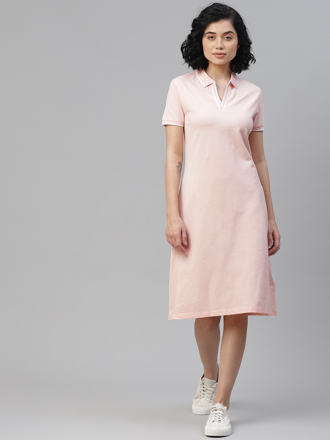 

Nautica Women Peach-Coloured Solid Tshirt Dress