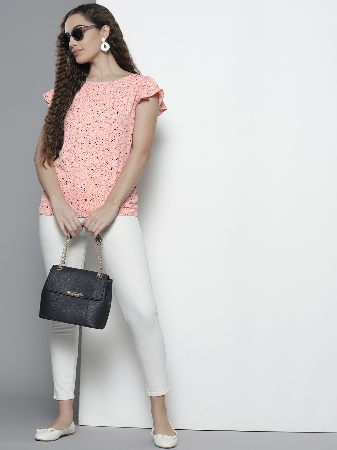 

Nautica Pink & Navy Blue Printed Regular Top