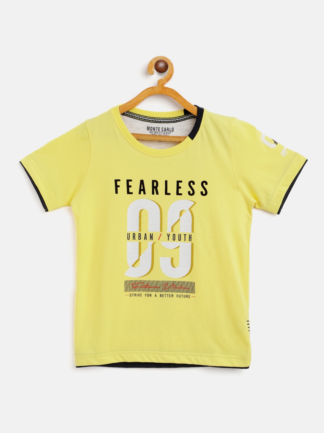 

Monte Carlo Boys Yellow Printed Round Neck Pure Cotton T-shirt