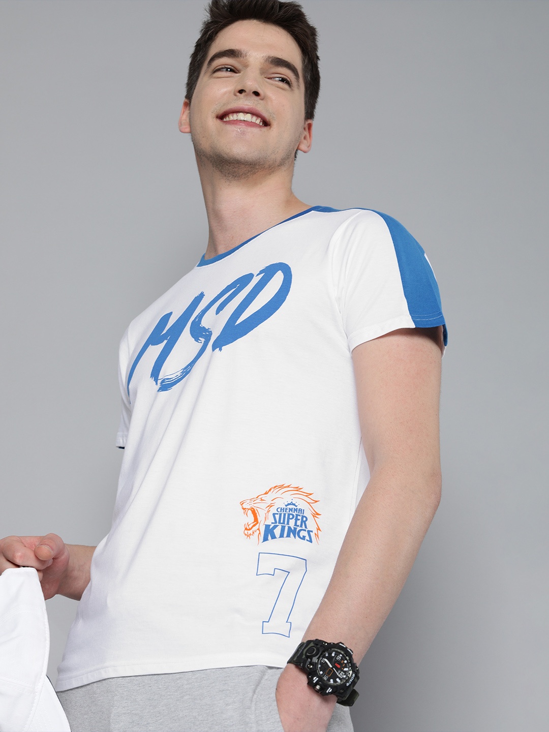 

HERE&NOW Men White Printed Chennai Super Kings MSD Round Neck T-shirt