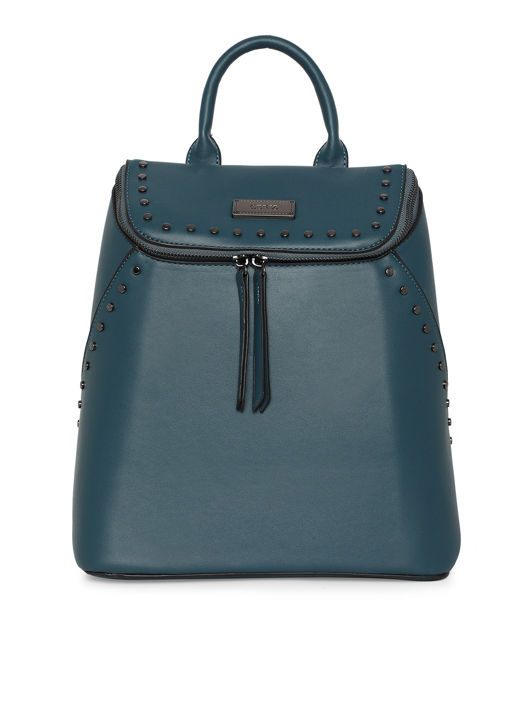 

CERIZ Women Teal Blue Solid Backpack with Studded Detail