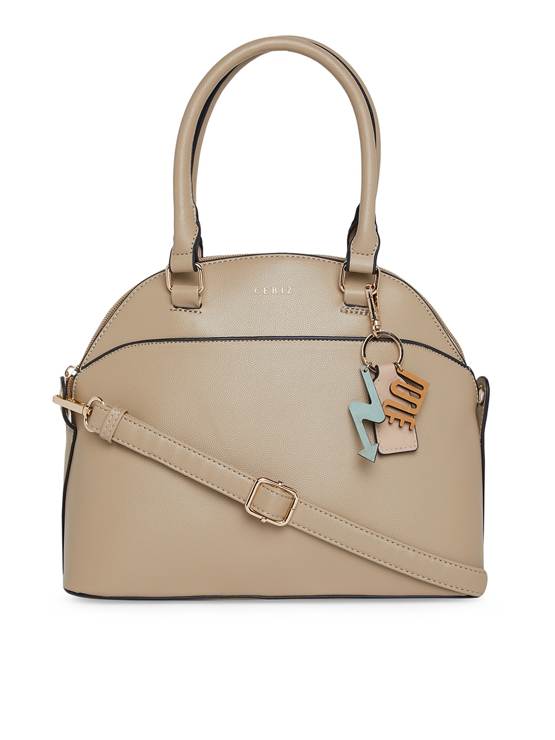 

CERIZ Beige Textured Shoulder Bag With Detachable Sling Strap