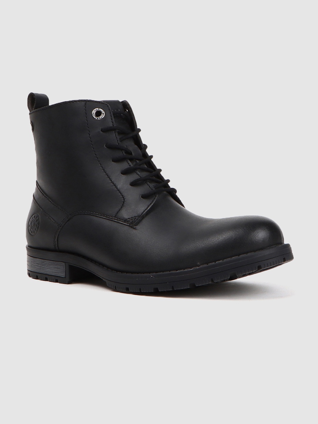 

Jack & Jones Men Black High-Top Leather Flat Boots
