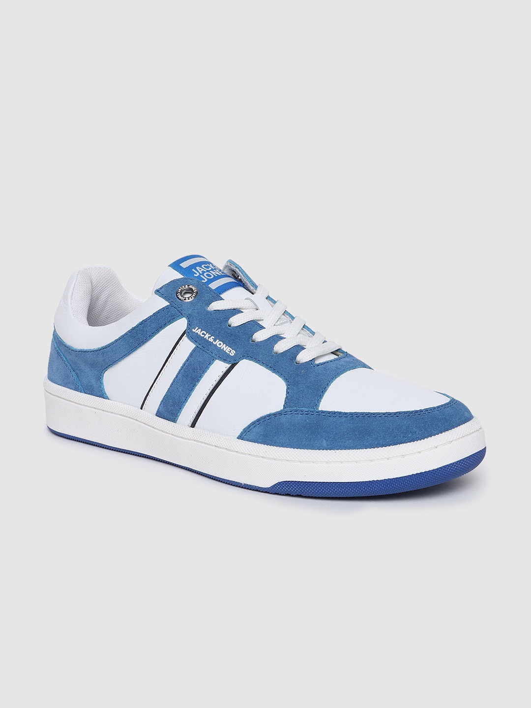 

Jack & Jones Men White & Blue Leather Sneakers