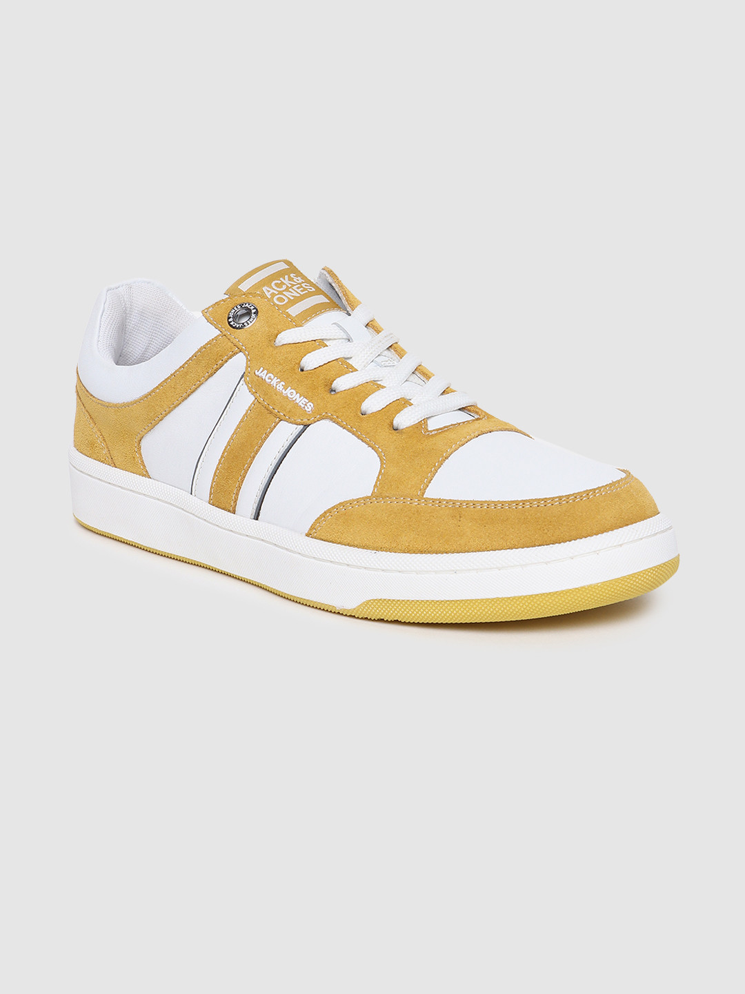 

Jack & Jones Men White & Yellow Leather Sneakers