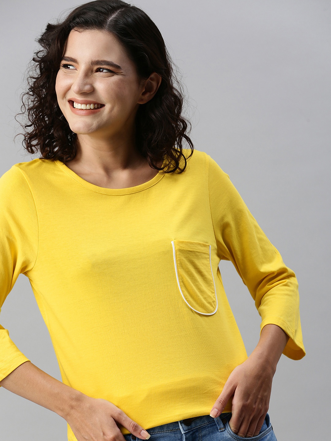 

HERENOW Women Yellow Pure Cotton T-shirt