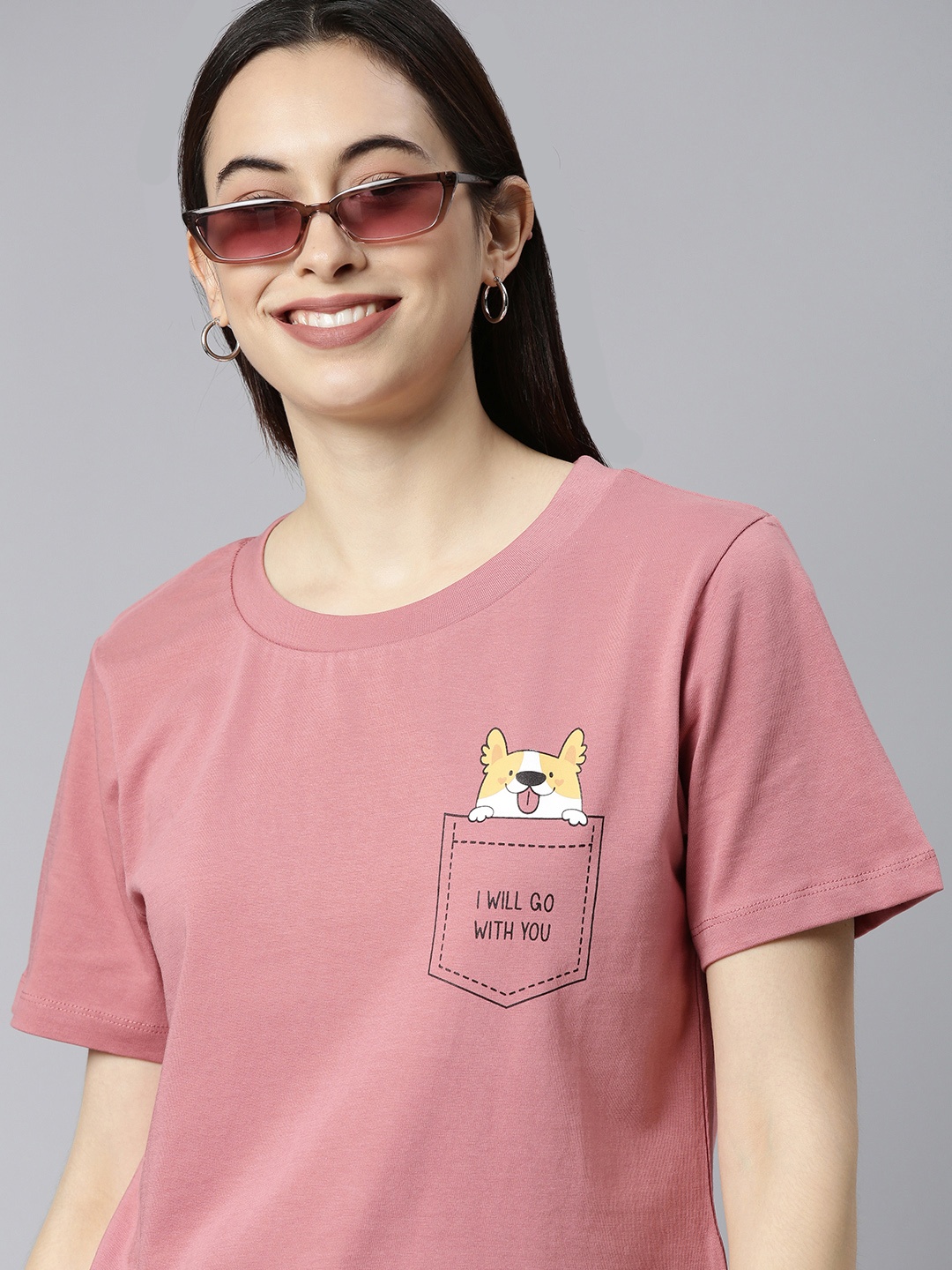 

HERENOW Women Pink Black Typography Printed Pure Cotton T-shirt