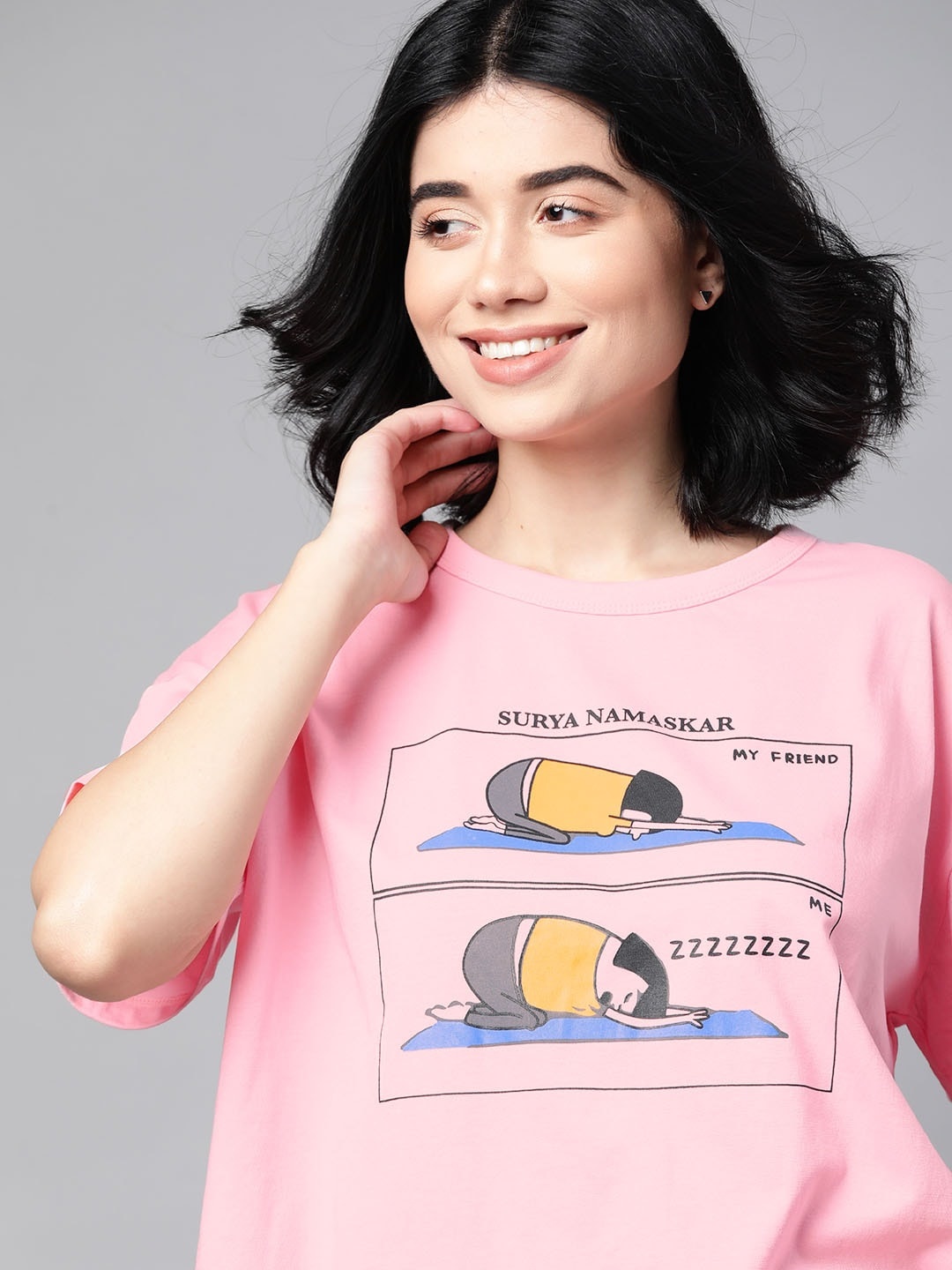 

HERE&NOW Women Pink Printed Cotton T-shirt