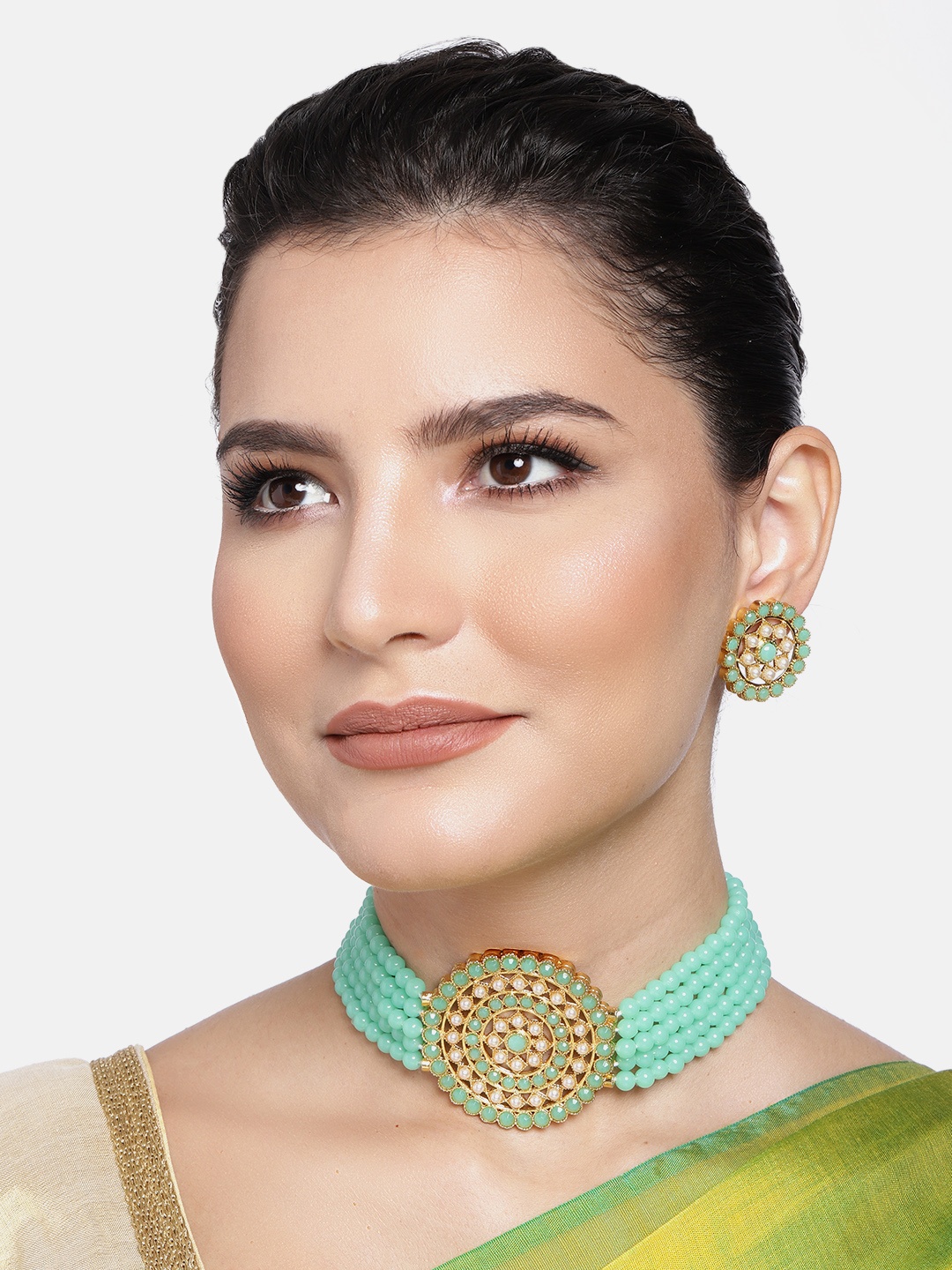 

Peora Gold Plated & Sea Green Pearl Handcrafted Jewellery Set