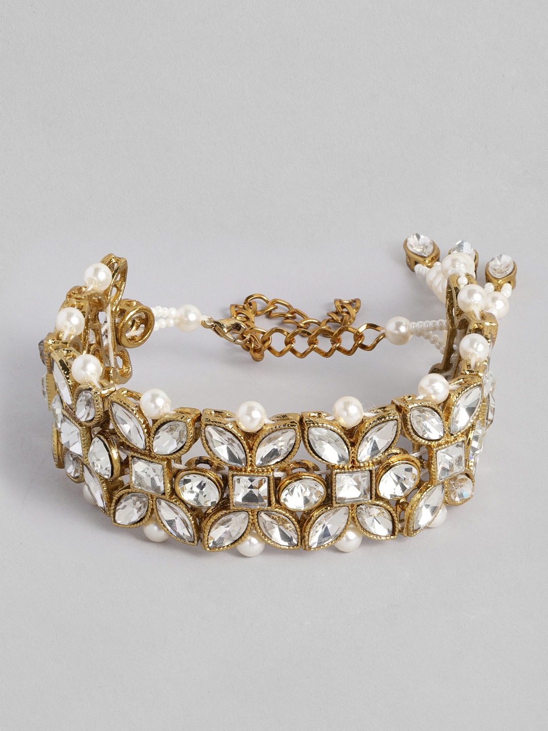 

Peora Gold-Plated Crystal Pearl Studded Fancy Bracelet, White