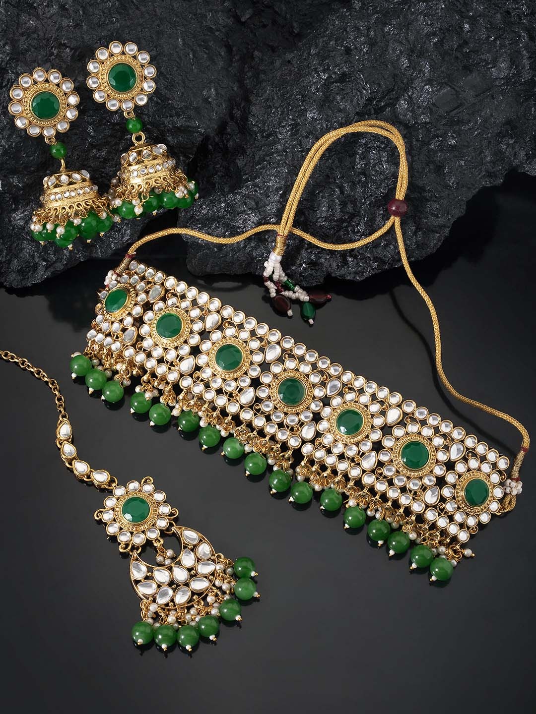 

Peora White & Green Gold Plated Embellished Jadau Jewellery Set