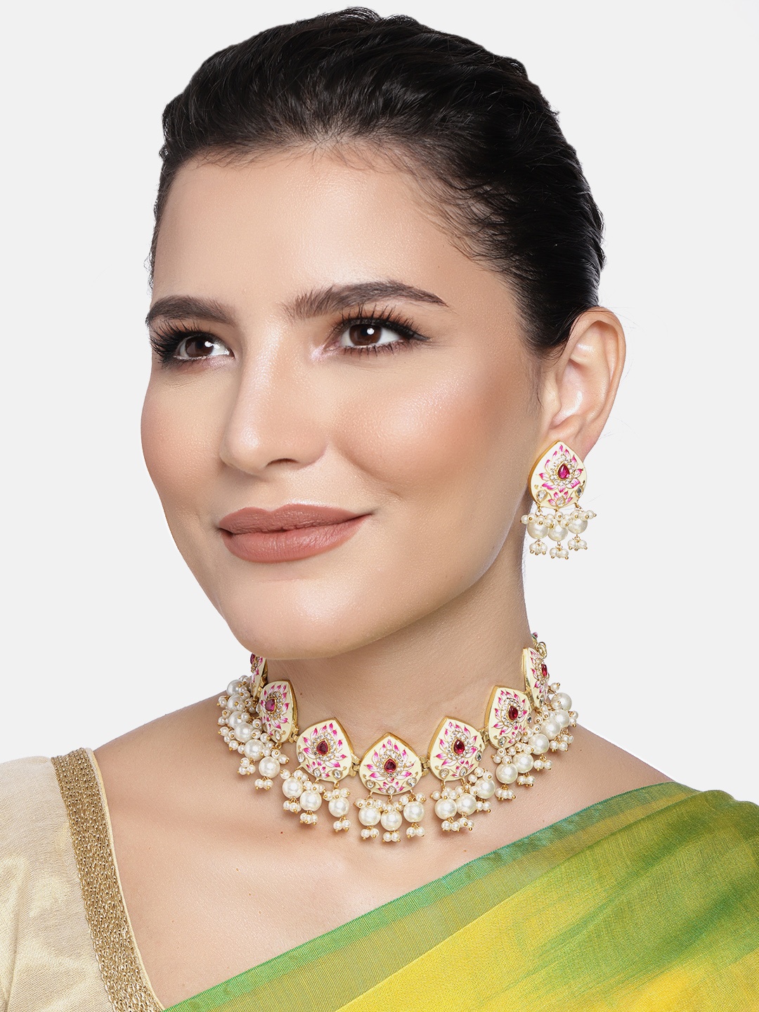 

Peora Gold-Plated & White Enamelled Handcrafted Jewellery Set