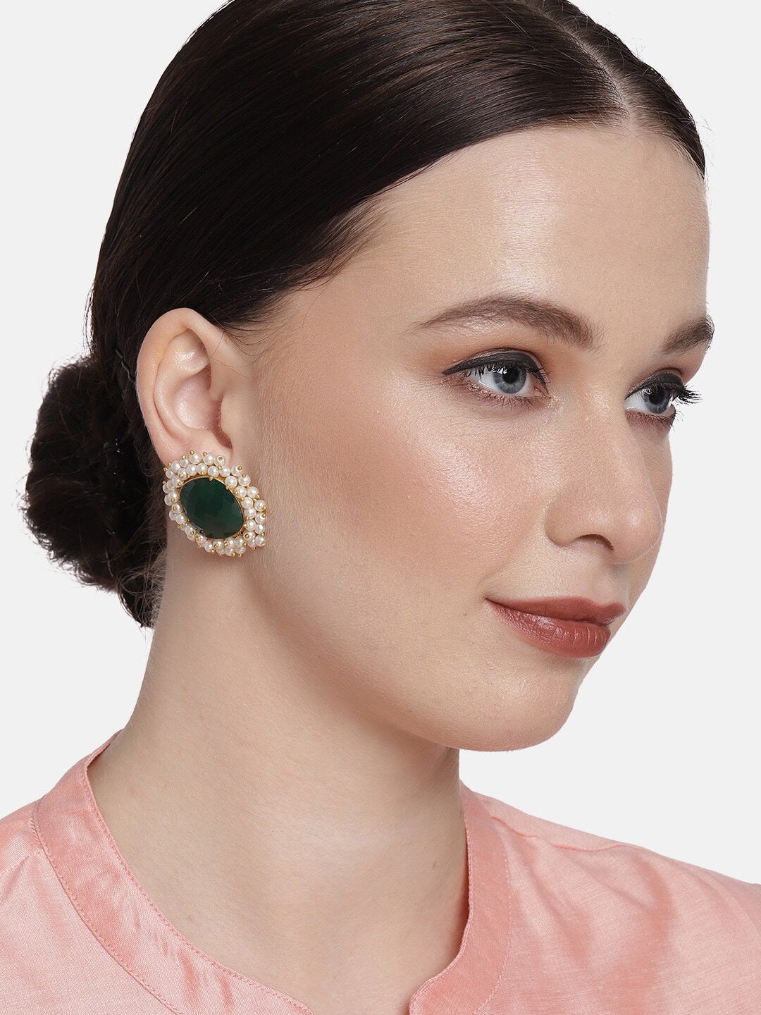 

Peora Green & Gold-Plated Circular Handcrafted Studs