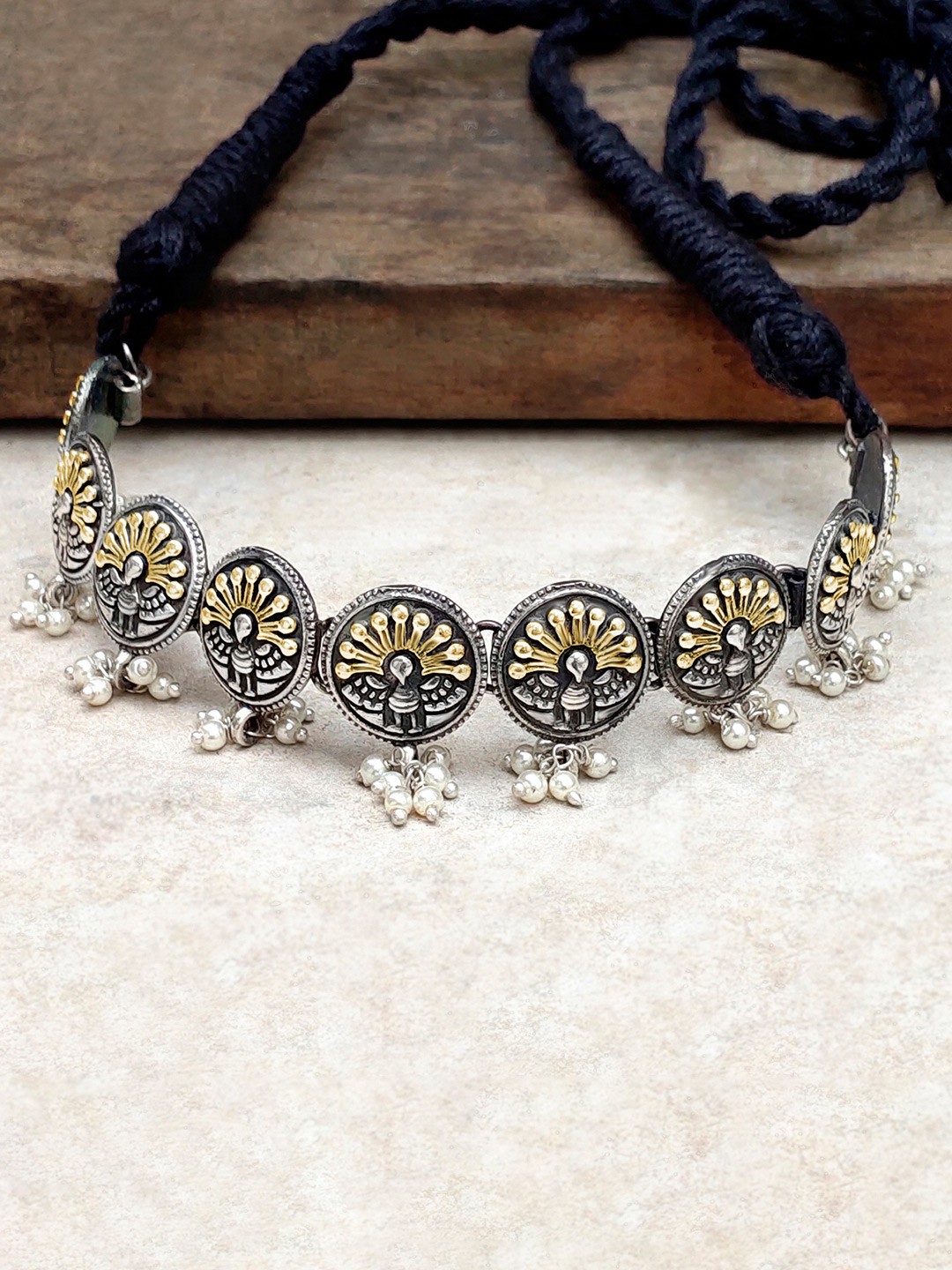 

Peora Oxidised Silver-Plated & Black Choker Necklace