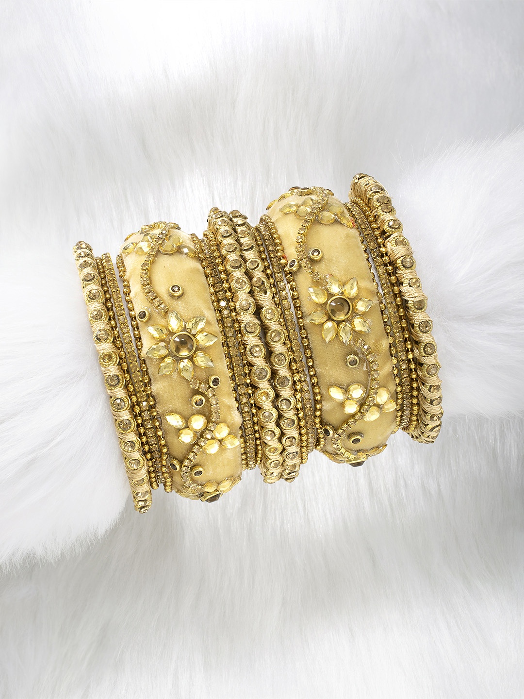 

Peora Women Gold-Plated Studded Handcrafted Chura Bangle Set