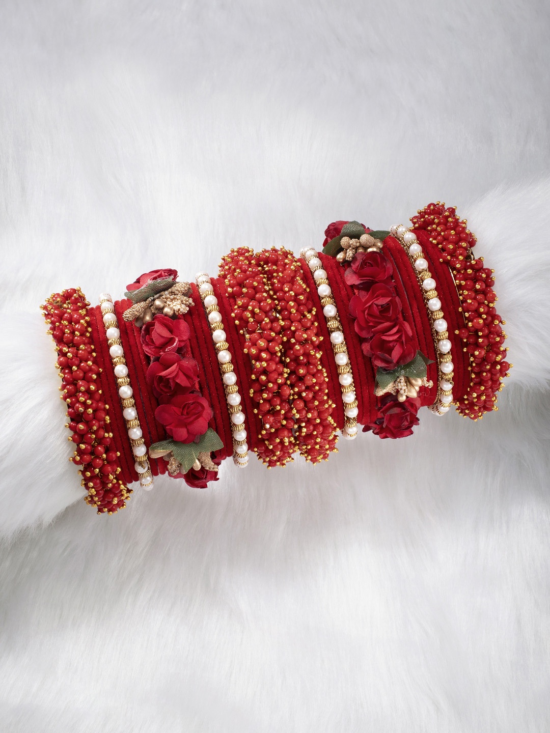 

Peora Red Floral Chuda Chura Bangle Set