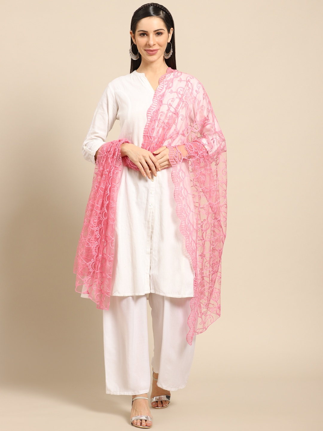 

Saadgi Pink Aari Embroidered Dupatta