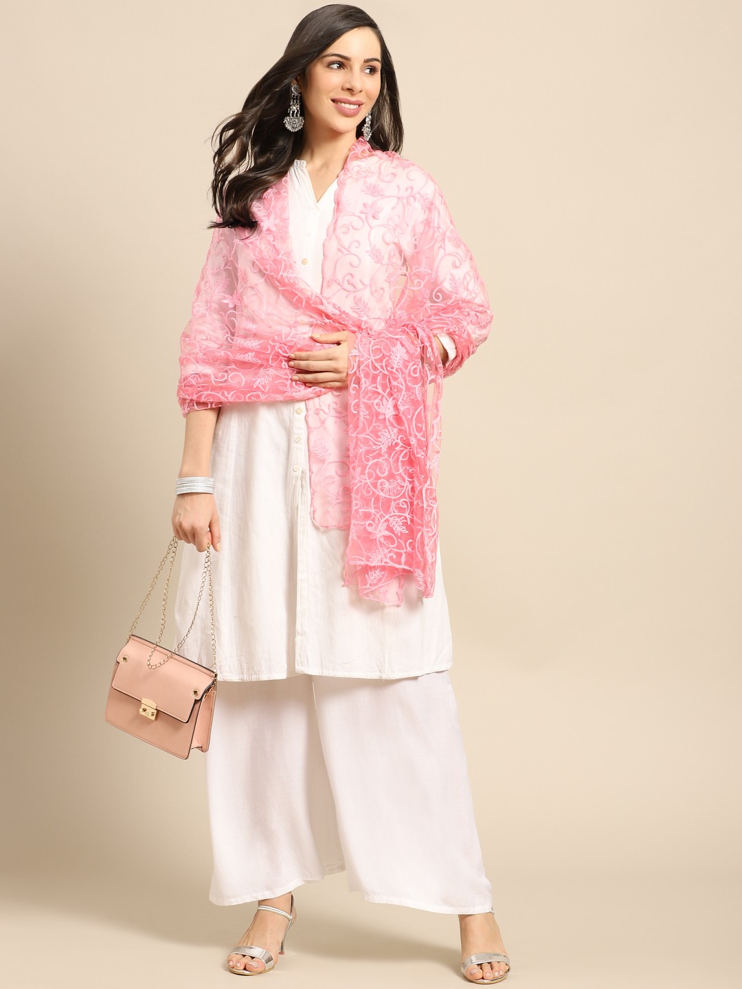 

Saadgi Pink Aari Embroidered Dupatta