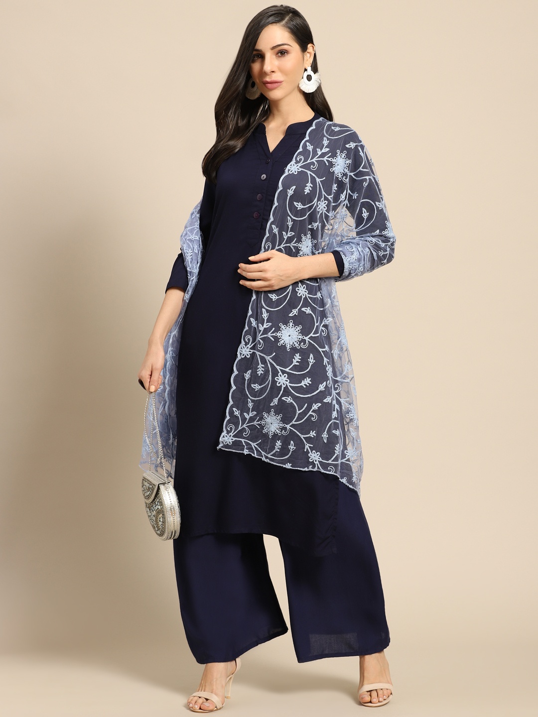 

Saadgi Blue Aari Embroidered Dupatta