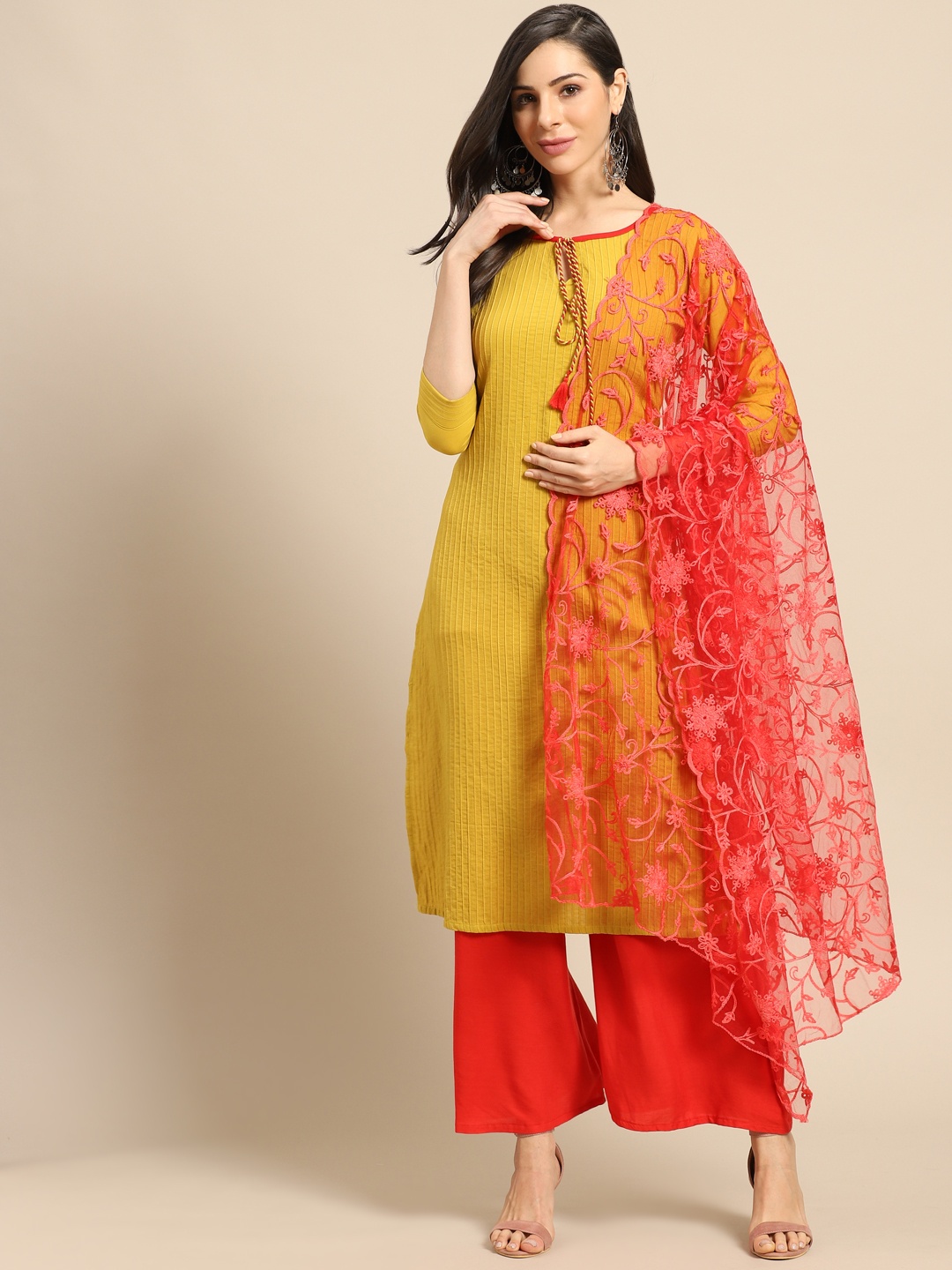 

Saadgi Red Aari Embroidered Dupatta