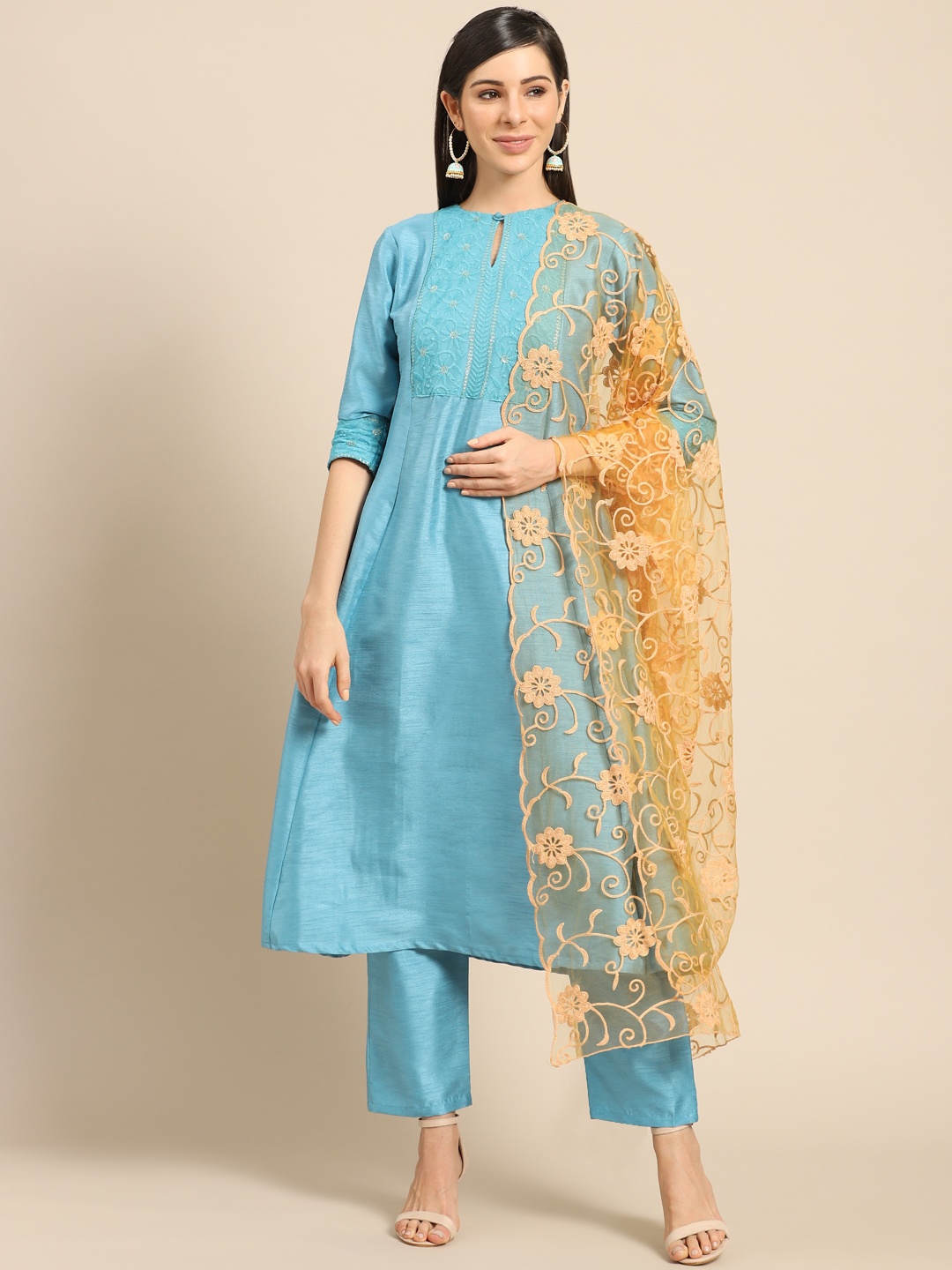 

Saadgi Mustard Yellow Aari Embroidered Dupatta