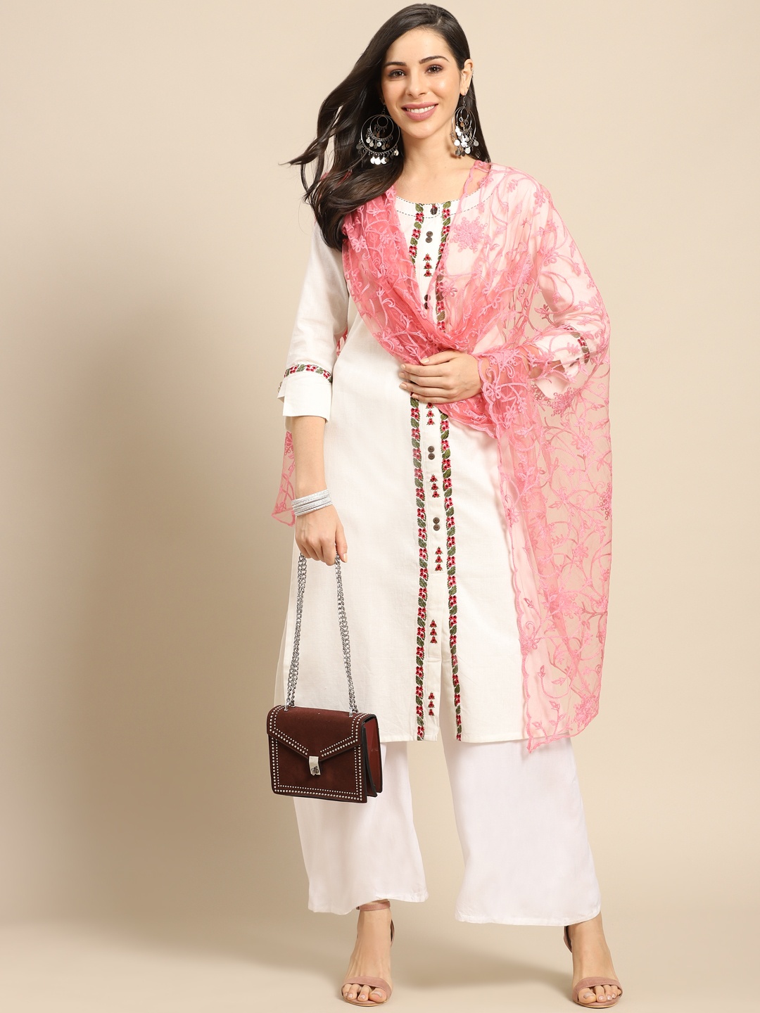 

Saadgi Pink Net Aari Embroidered Dupatta