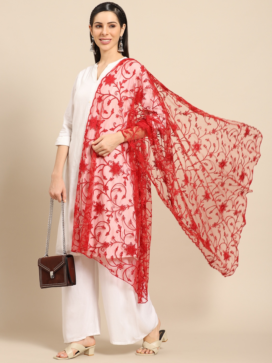 

Saadgi Maroon Aari Embroidered Net Dupatta