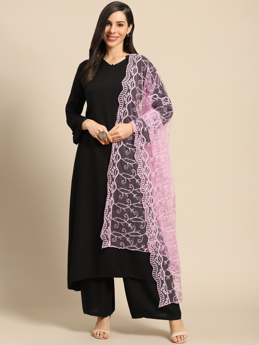 

Saadgi Lavender Net Aari Embroidered Dupatta