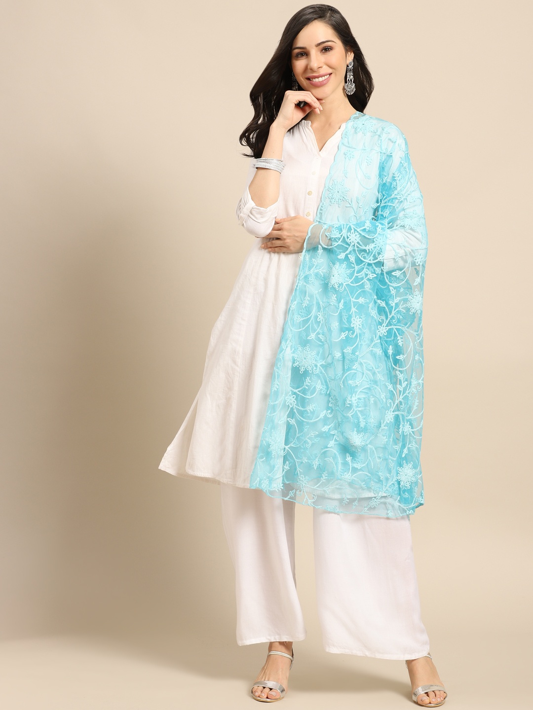 

Saadgi Blue Aari Embroidered Net Dupatta