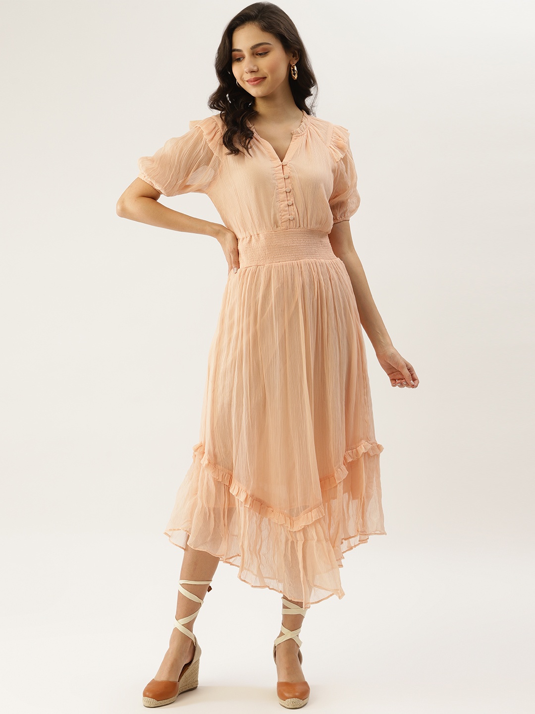 

Label Ritu Kumar Peach-Coloured A-Line Midi Dress