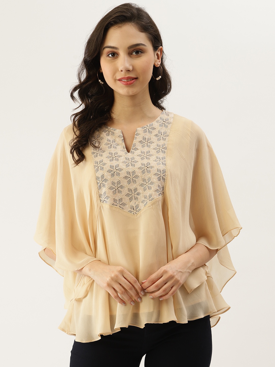 

Label Ritu Kumar Beige Flutter Sleeve A-Line Top