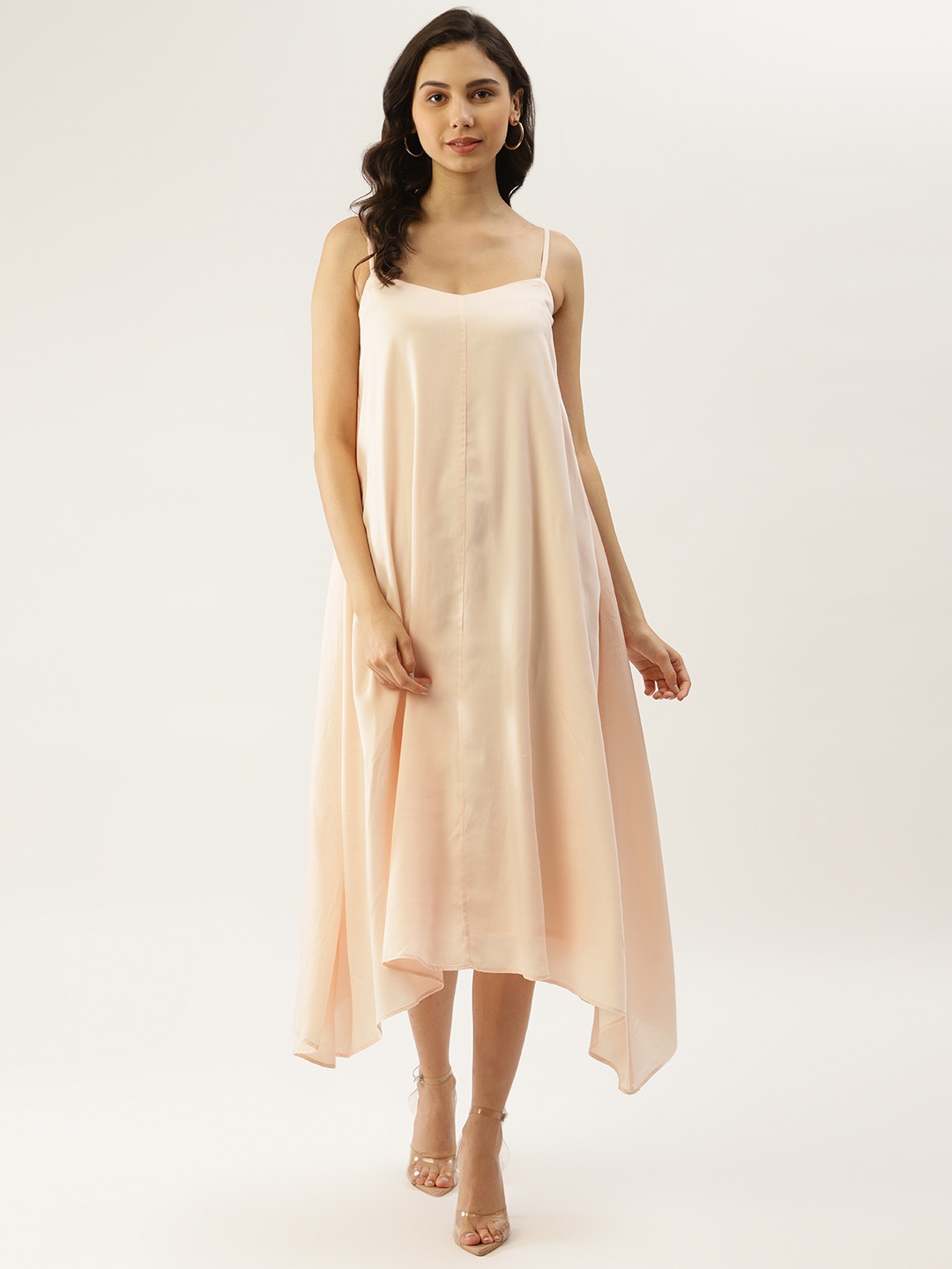 

Label Ritu Kumar Women Peach-Colored Solid A-Line Midi Dress