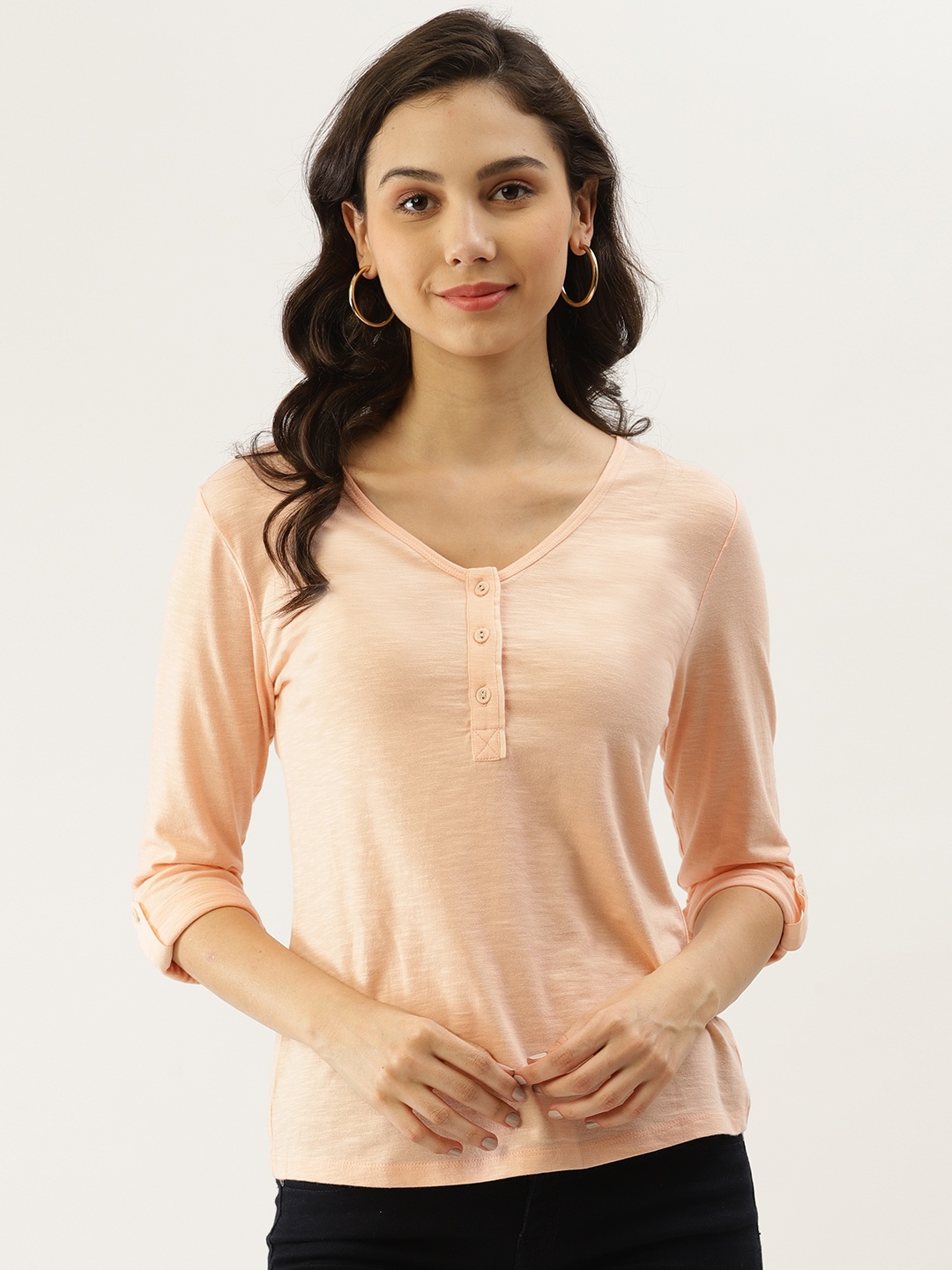 

Label Ritu Kumar Peach-Coloured Cotton Regular Top