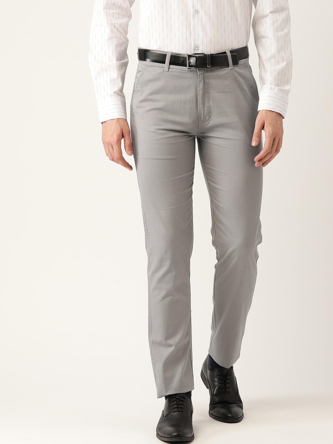 

Hancock Men Grey Solid Slim Fit Cotton Formal Trousers