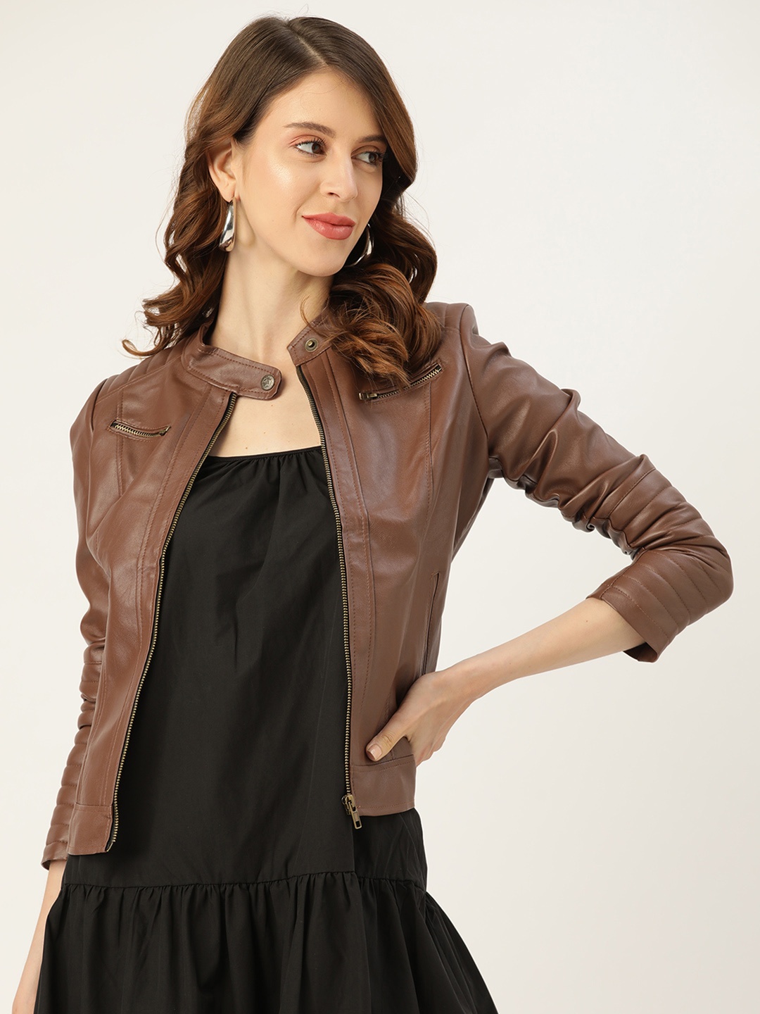 

Leather Retail Women Brown Solid Lightweight Leather Jacket