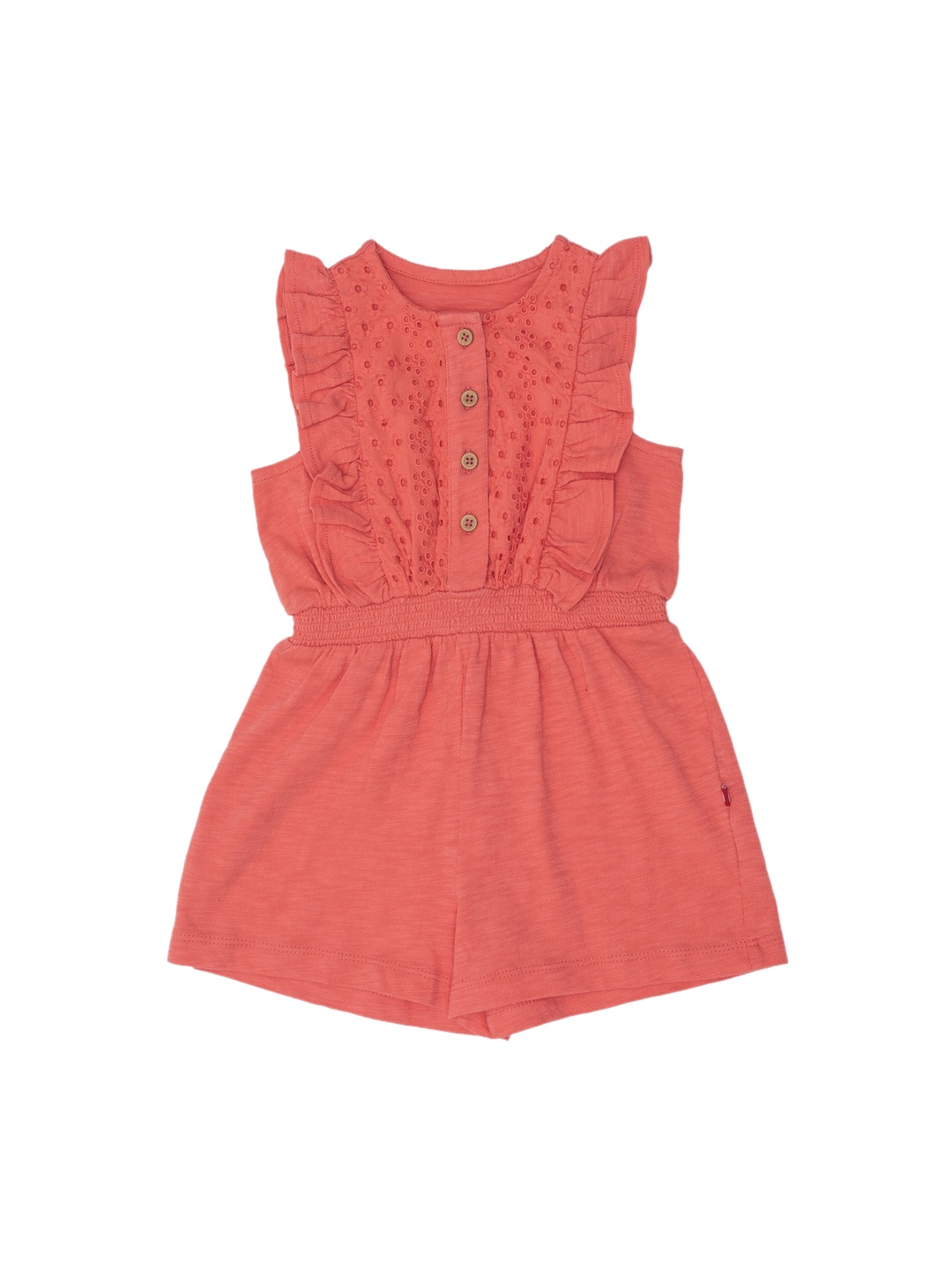 

Nino Bambino Girls Coral Orange Self Design Knitted Playsuit