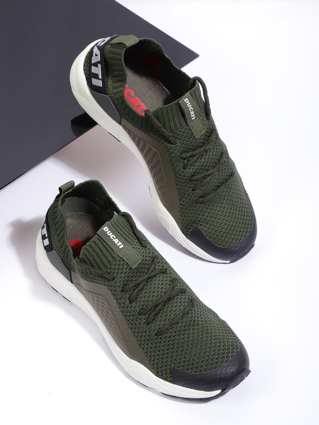 

Ducati Men Olive Green Woven Design Sneakers