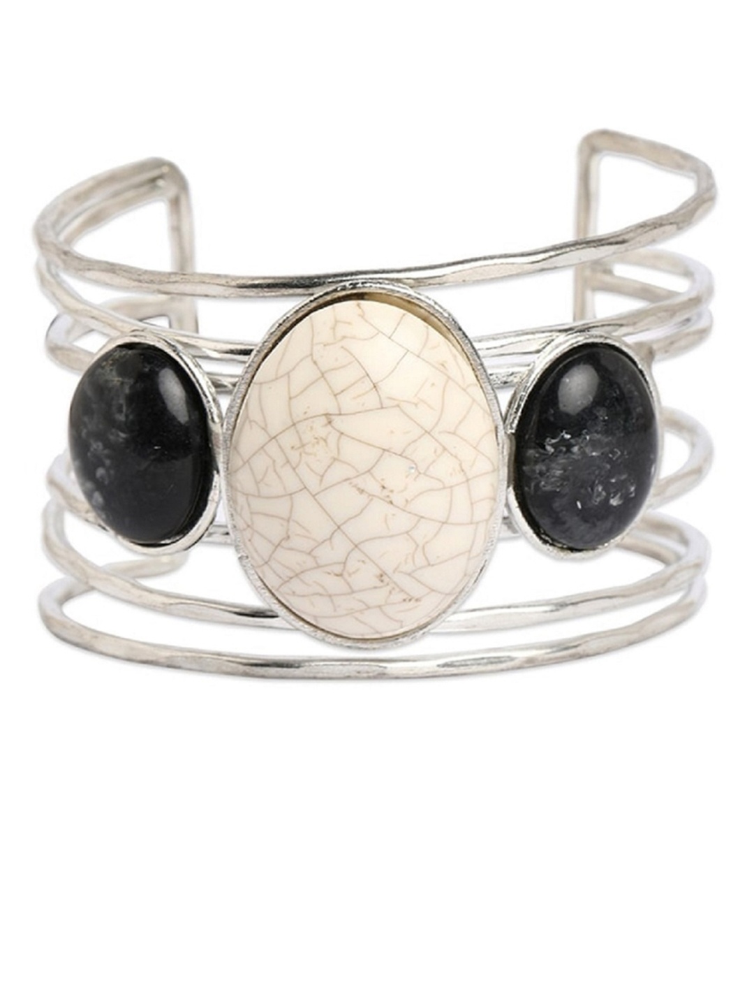 

ToniQ Women Silver-Plated & Black Cuff Bracelet