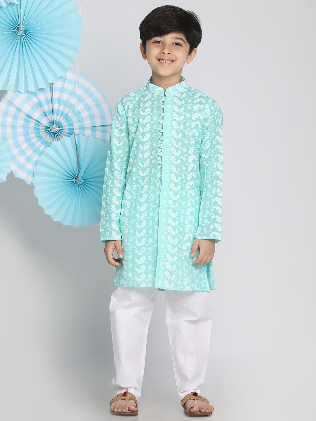 

VASTRAMAY Boys Green Printed Kurta with Pyjamas