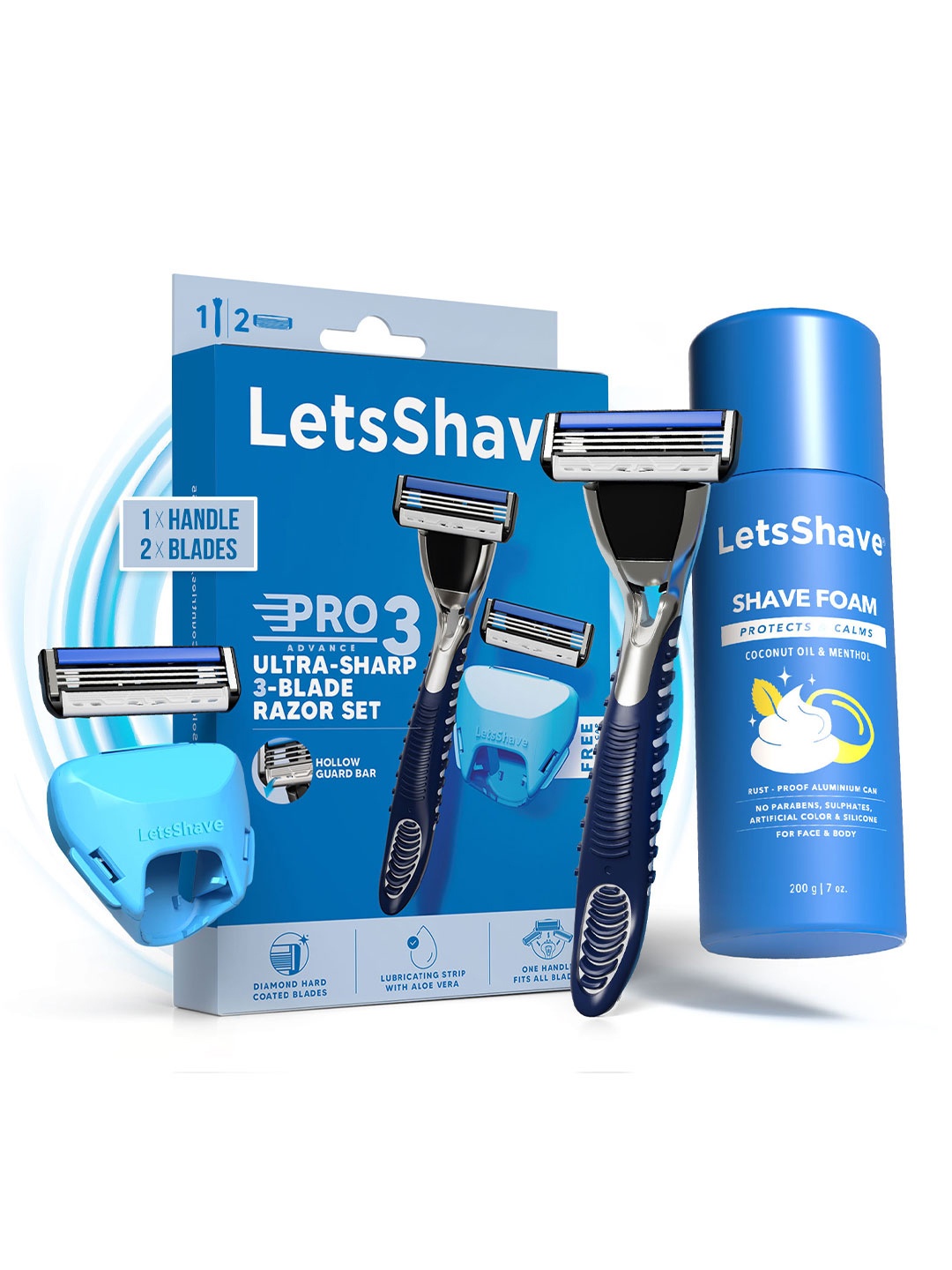 

LetsShave Men Pro 3 Advance Razor Trial Kit with Shave Foam, Blue