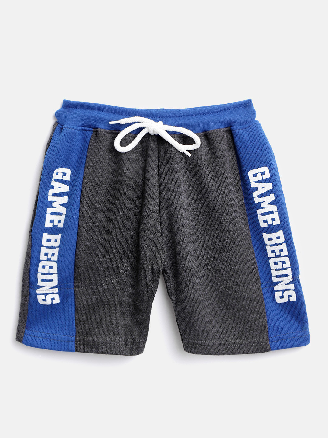 

GAME BEGINS Boys Charcoal Grey & Blue Colourblocked Cotton Regular Fit Shorts