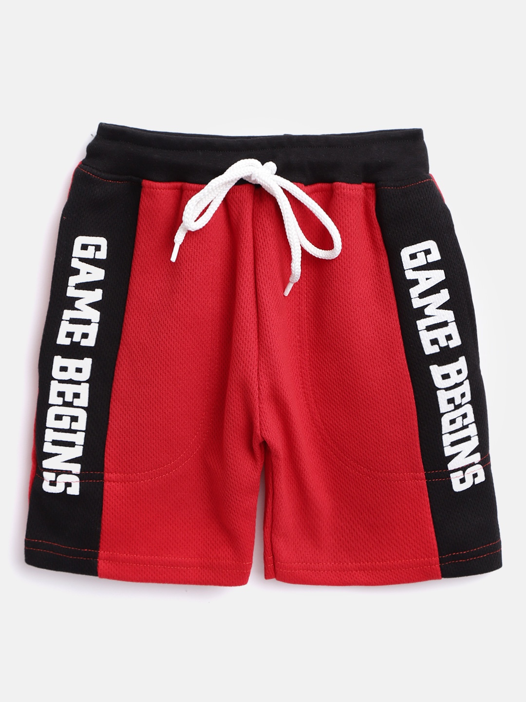 

GAME BEGINS Boys Red & Black Colourblocked Cotton Regular Fit Shorts