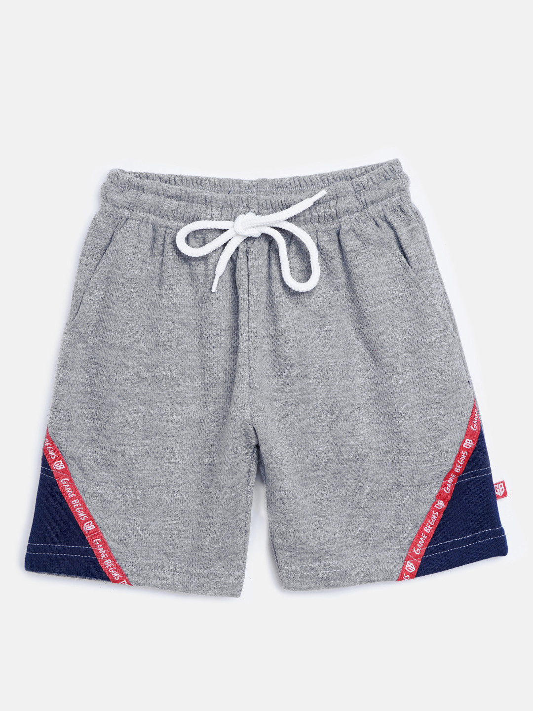 

GAME BEGINS Boys Charcoal Grey & Navy Blue Solid Regular Fit Cotton Knitted Shorts