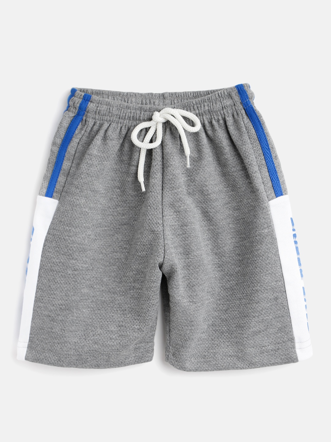 

GAME BEGINS Boys Grey Melange Mid-Rise Cotton Regular Shorts with Side Striped Detail