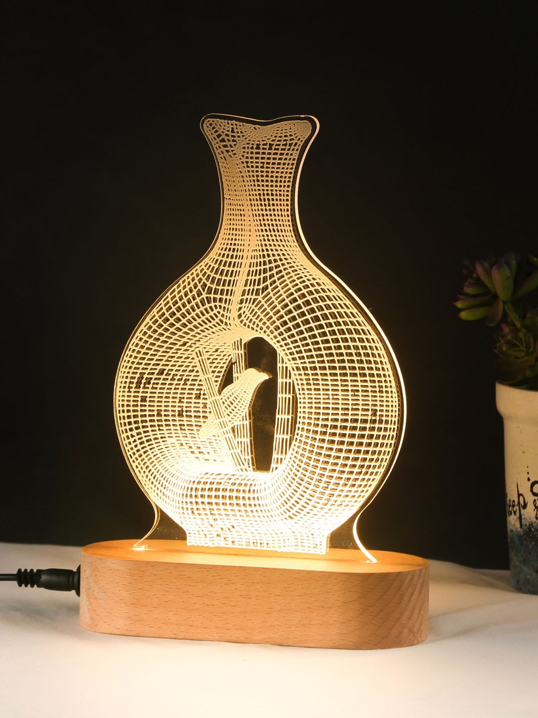 

Bigsmall Brown & White Self Design Quirky Table Lamp
