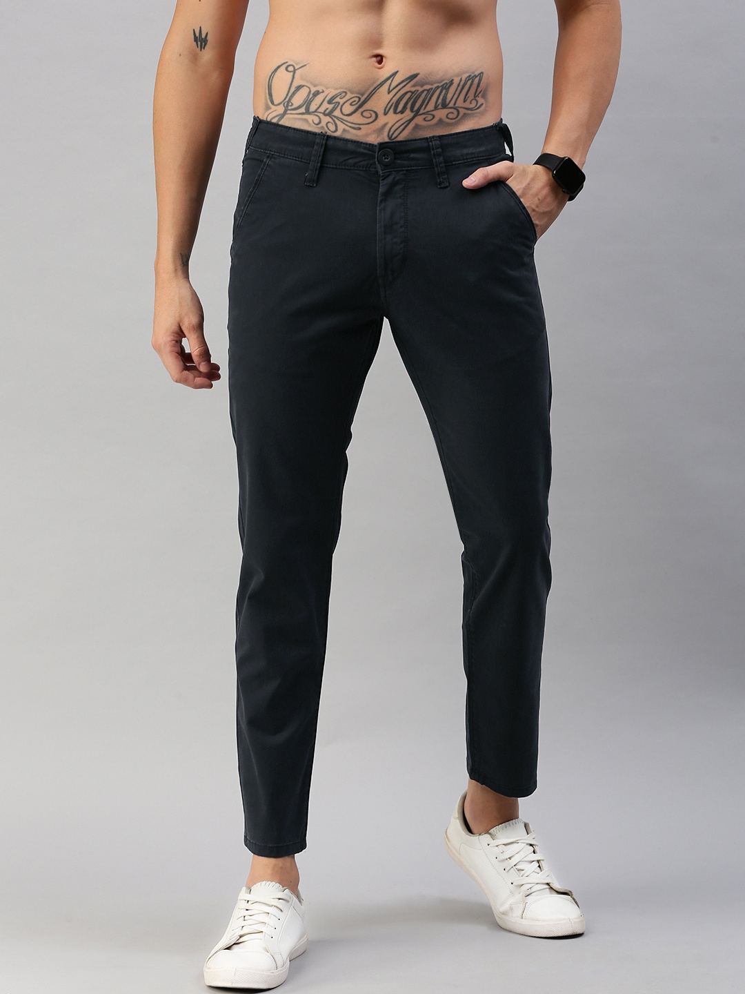 

HERE&NOW Men Navy Blue Trousers